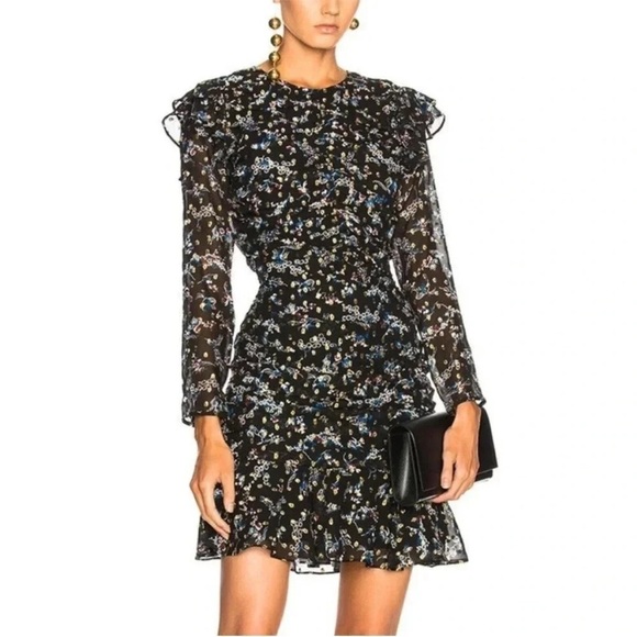 Veronica Beard Black Floral Metallic Long Sleeve Dress - Picture 3 of 14
